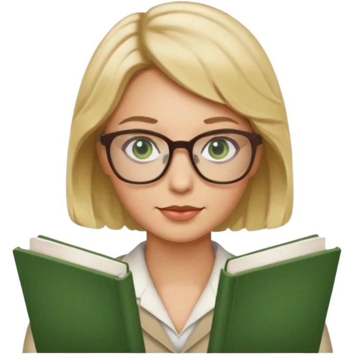 librarian teacher with short wavy blonde hair and green eyes emoji
