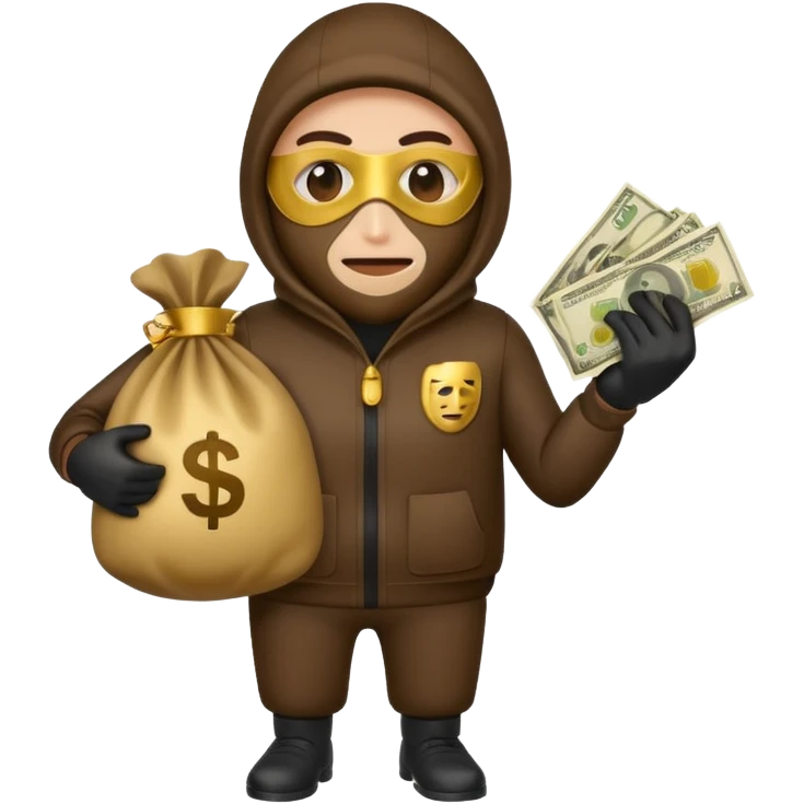 Robber emoji holding a 💰 wearing a mask that is made of robber suit without showing his hand the 💰 need to be in the left emoji