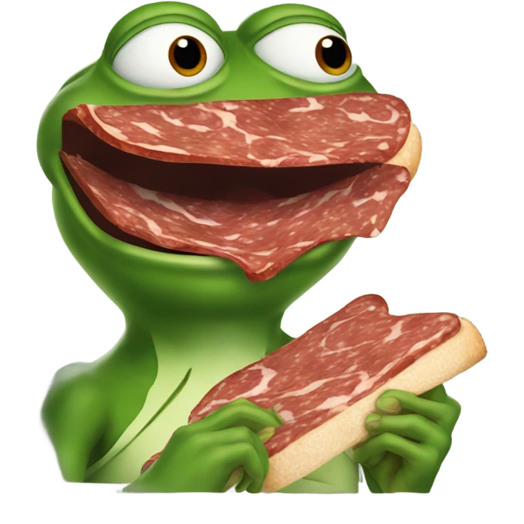 heart eyes emoji but as pepe the frog eating a salami emoji