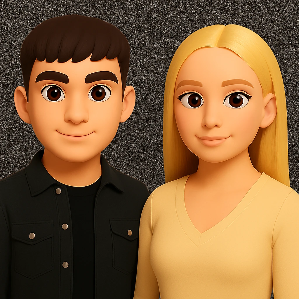 Make the people in the image stand slightly farther apart from each other, preserving the original style and background. emoji