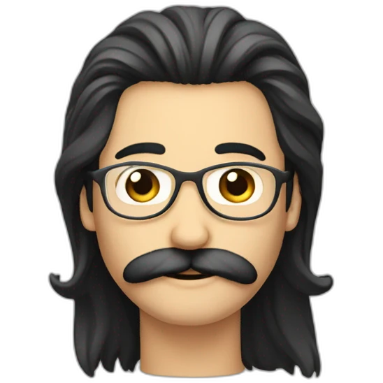 very very long dark straight hair men with mustache and round glass emoji