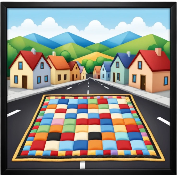 A Block saying "wifi" lying on a street in a quilt village emoji