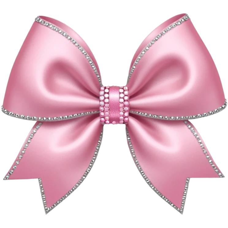 Cutesy pink bow emoji. Shiny baby pink satin ribbon. It's silver glitter sparkles on it. Shiny with rhinestones and shadowed to look three-dimensional emoji