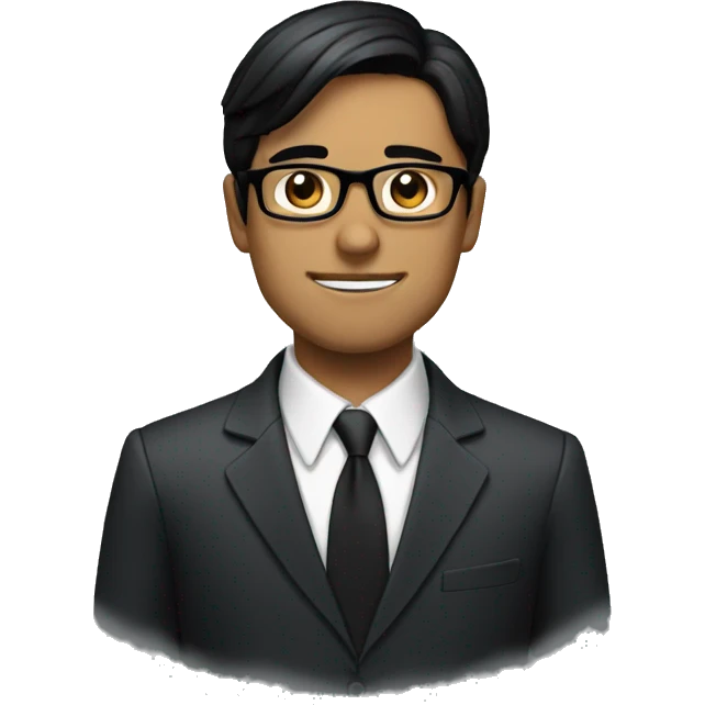 A man with glasses and a suit with straight black hair and a dark face emoji