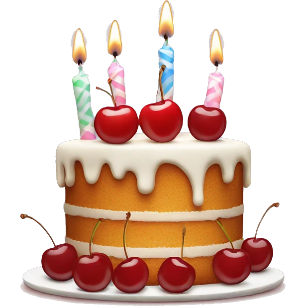 birthday cake with candles and cherries  emoji