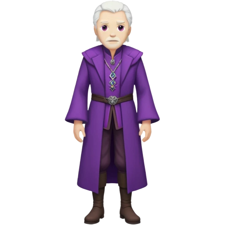 a white haired old man with purple eyes standing, full body, in Targaryen themed clothes emoji