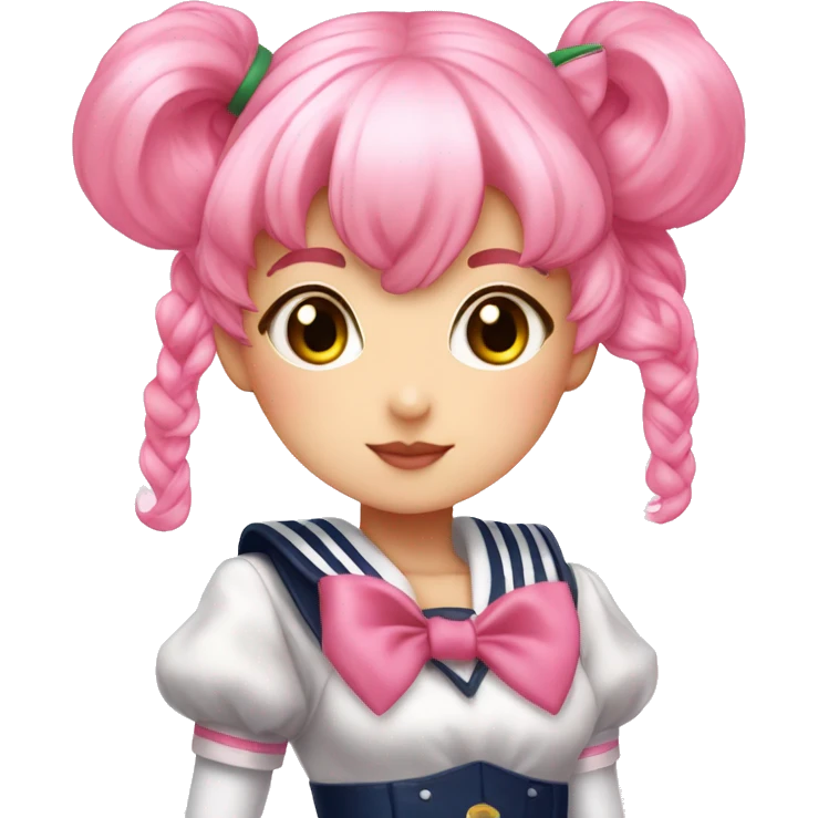 Sailor Chibi Moon a girl with pink hair, shaped rabbit buns, in a pink Sailor guardian outfit emoji