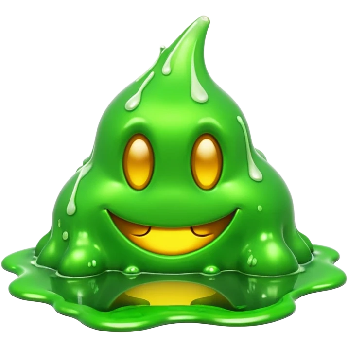 3D render of Green Ooze Puddle, toxic waste aesthetic, neon green bubbling liquid, caution yellow metal, industrial warning texture, Apple emoji style, isolated on white background --v 6.0 emoji