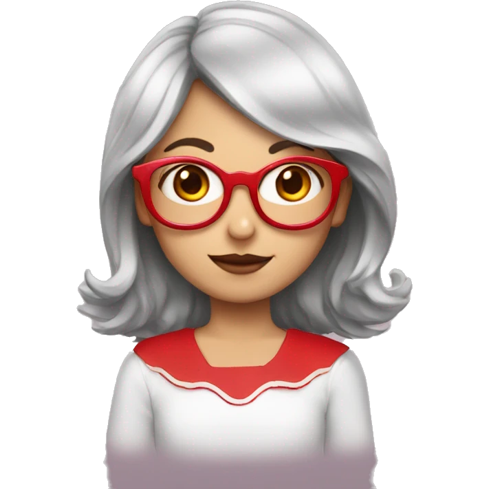 Emoji niña alta, con tres orejas, pelo rojo y corto y con gafas emoji