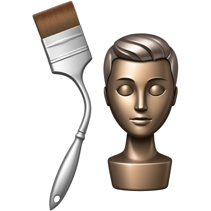 A paintbrush that transforms into a human metal silhouette sculpture, symbol of artistic identity, with a bronze or silver metallic finish emoji