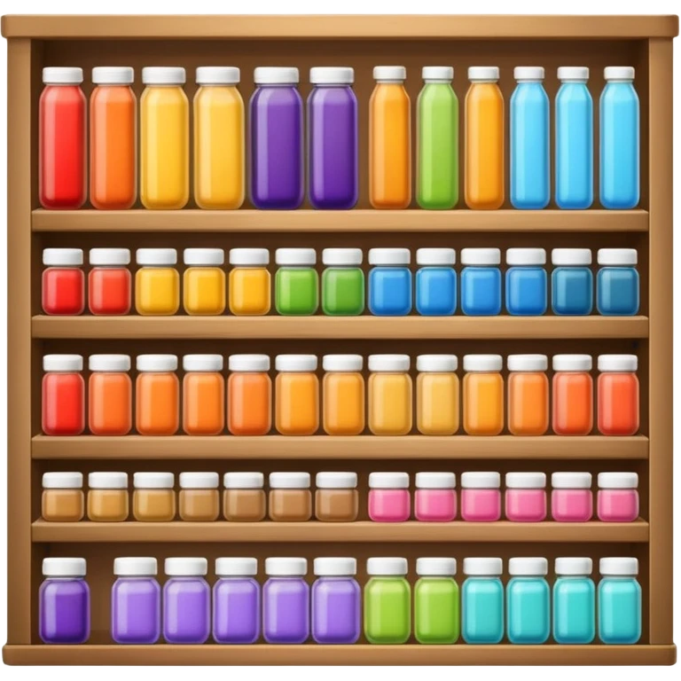 "Each product is stocked in multiple units placed directly behind one another on the same shelf, forming deep horizontal lines of identical items, while different product types are arranged vertically in separate columns." emoji