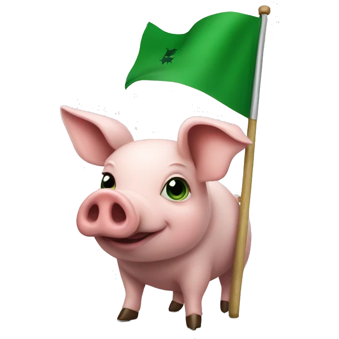Pig holding a green flag with a P on it  emoji
