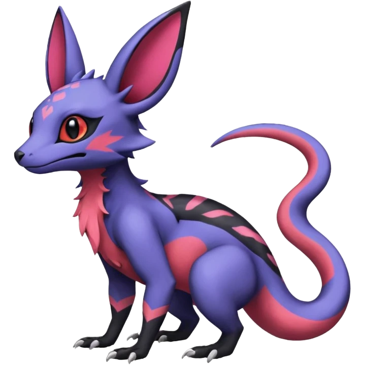 Rare epic aesthetic colorful Salandit-Noibat-Eevee-Genet-species-Fakemon-hybrid-creature, with markings, full body emoji