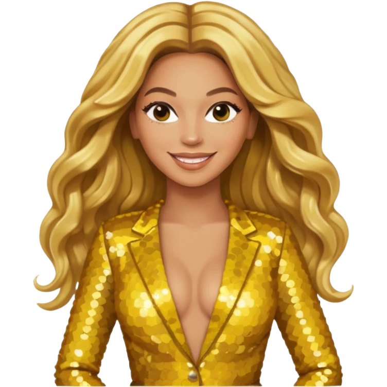 Beyonce from Destiny's Child with long golden blonde hair, yellow sequin outfit emoji