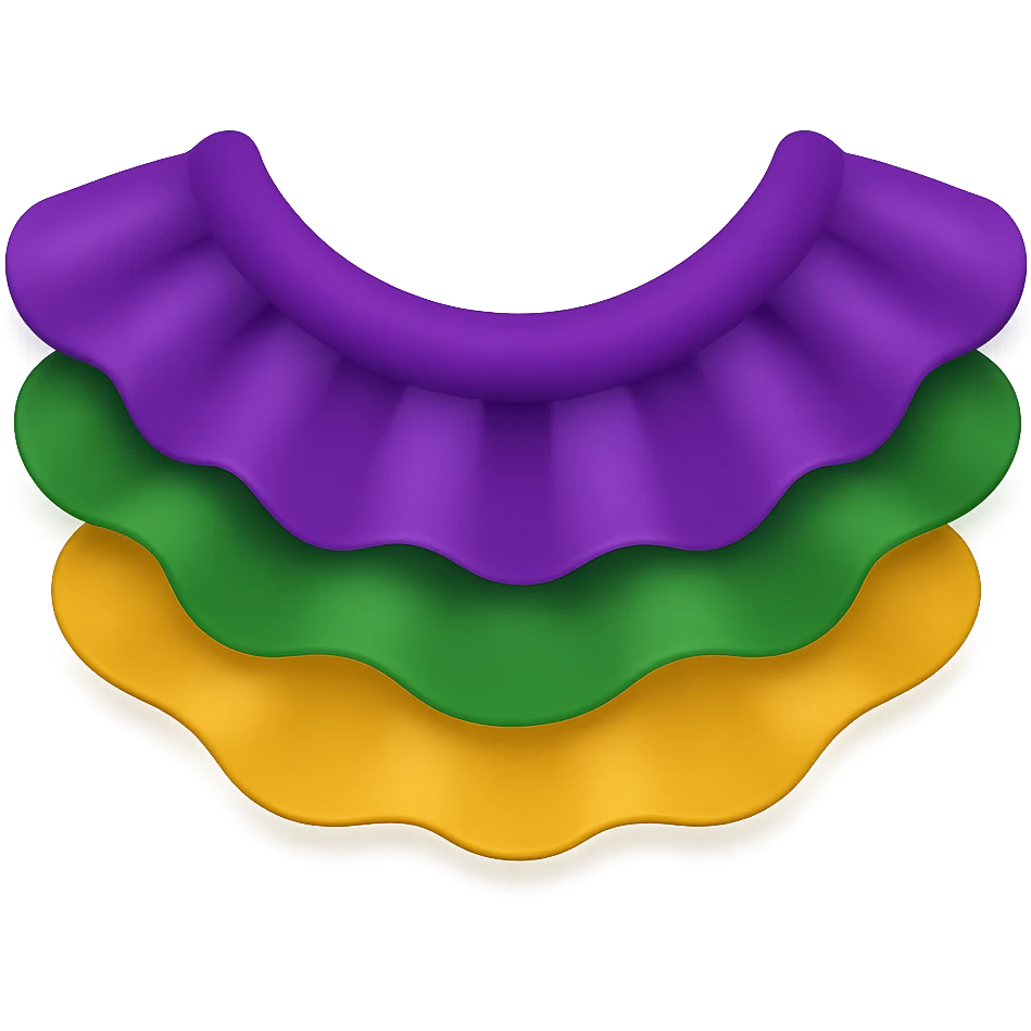 Simplify the Mardi Gras collar to basic purple, green, and gold ruffles in an emoji style. Keep the transparent background. emoji