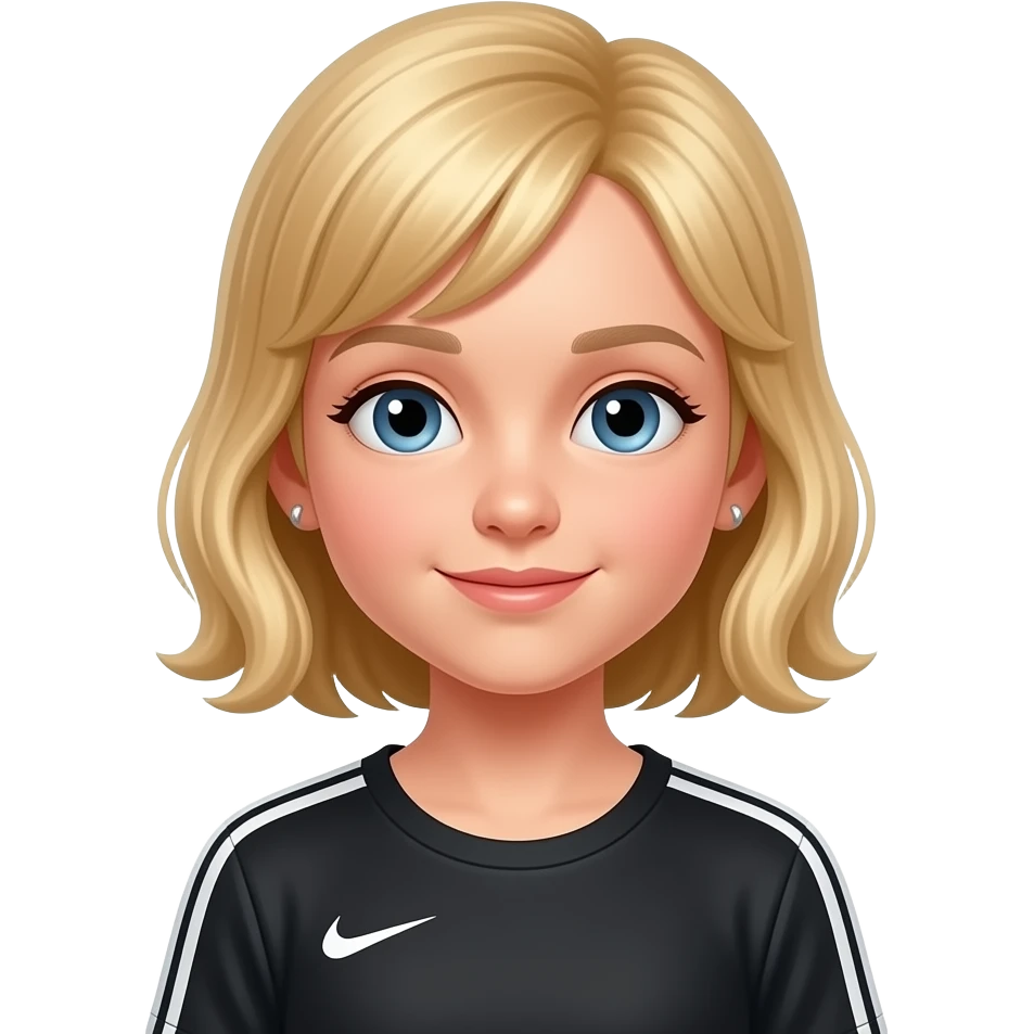 mloda dziewczynka 8 lat w czarnym stroju sportowym blond wlosach i kolczykach emoji