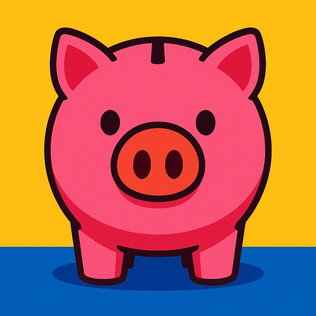 cute pink piggy bank with a round snout and a classic coin slot, bright highly saturated cartoon style, facing forward emoji