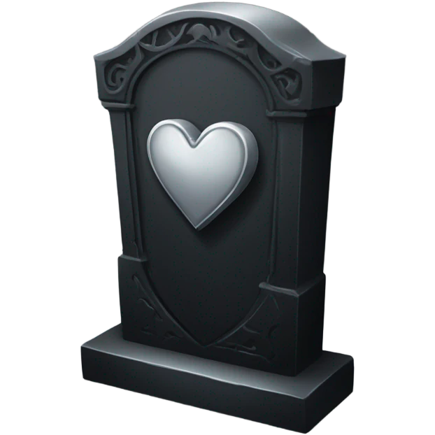 a black tombstone with the inscriptions in silver RIP and a silver heart emoji