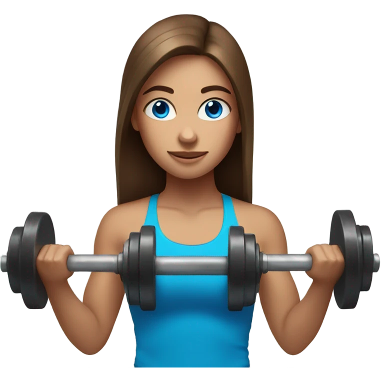 girl with long brown hair,  bright blue eyes, lifting weights emoji