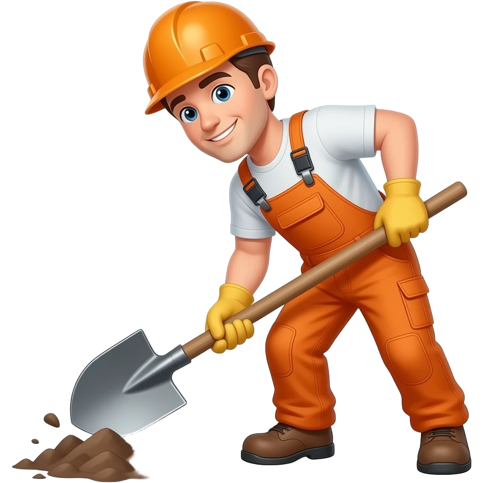man in orange overalls digging with a shovel emoji
