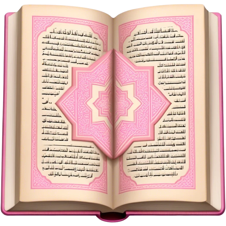 Quran like an emoji, keep it open but keep the theme beige and pink make sure its fully open and also make sure that its just words in the open Qur'an. emoji