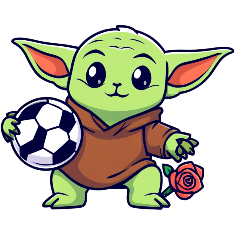 baby yoda holding soccer ball with roses emoji