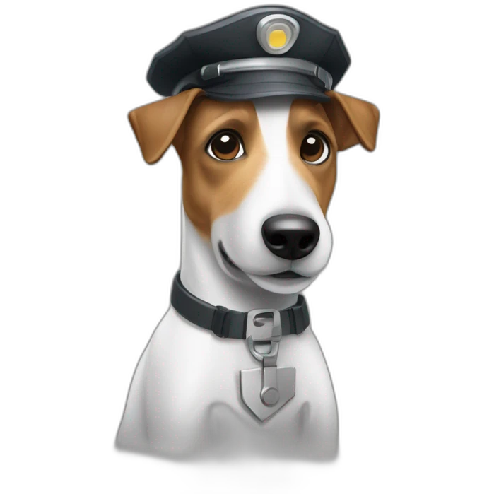 a jack russell terrier dog who works as a switchman and wears a bulletproof vest emoji