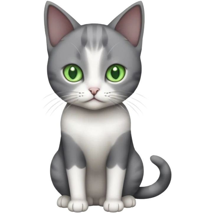 full body small short hair dark grey and white cat with green eyes emoji