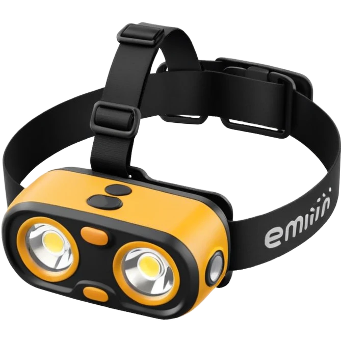 compact modern hiking headlamp emoji inspired by Black Diamond Spot 400R, rounded light, side buttons, minimalist strap emoji