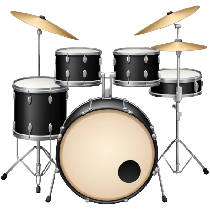 Minimalistic flat vector icon, iOS style, thin black contour on white background. Drum set with two drumsticks above. Clean, no text, no shadows emoji