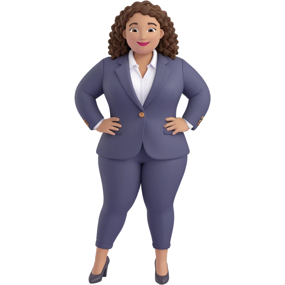 plus size Black woman with curly braids, wearing a blazer, smiling, modern office setting emoji