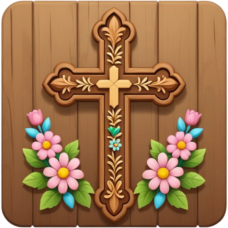 Cute Christian cross with carved flowers on it emoji