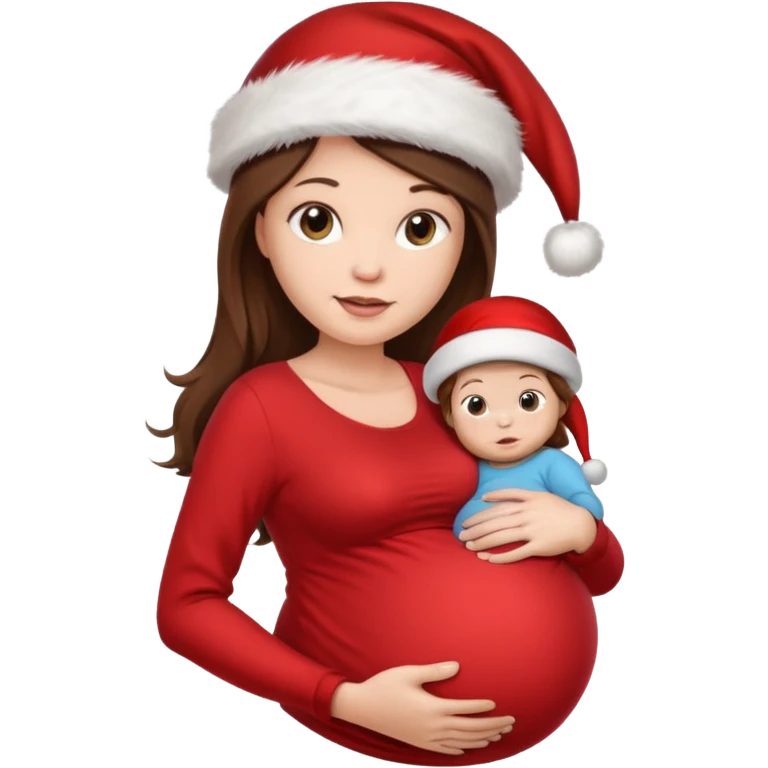Woman pregnant long  brown hair wirh santa hat "Posing with the baby bump emoji