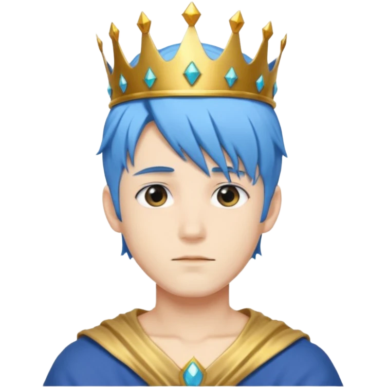 An anime man with blue hair and crown emoji