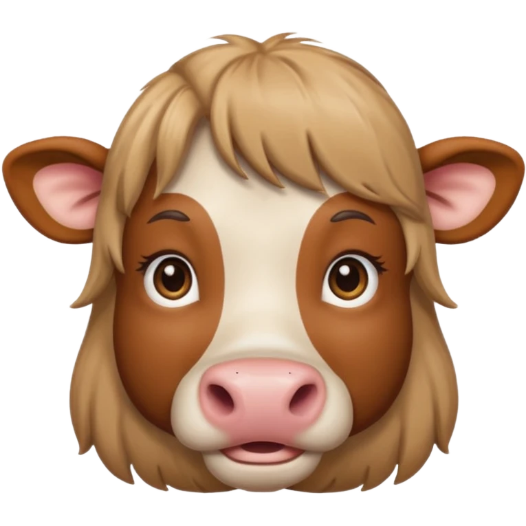 Make a cute brown cow with a light brown wig and brown eyes emoji