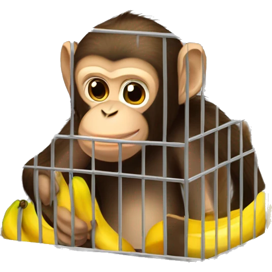 Monkey in a cage. Can't reach the banana.  4к emoji