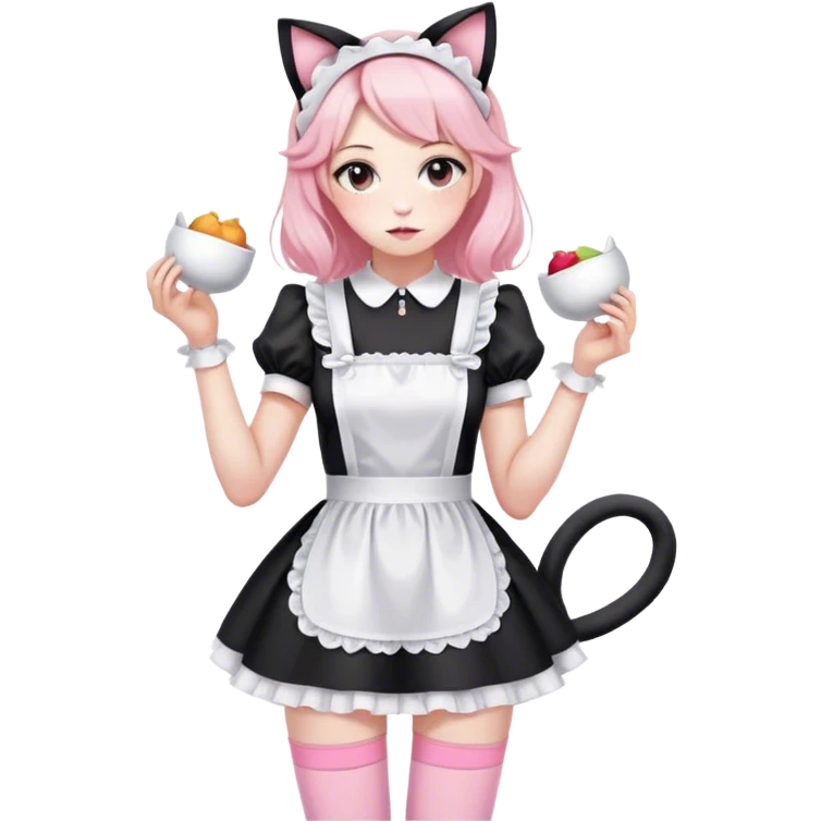 Black white and pink maid dress and thigh high leggings and cat ears loose clothes emoji