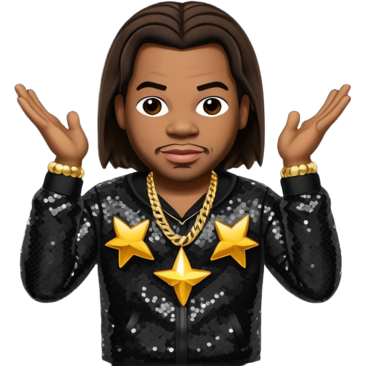 Busta Rhymes with dark brown hair, black sequin outfit emoji