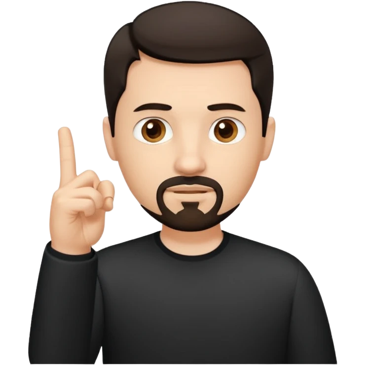 White man with short dark hair and goatee and neutral expression with middle finger.  emoji