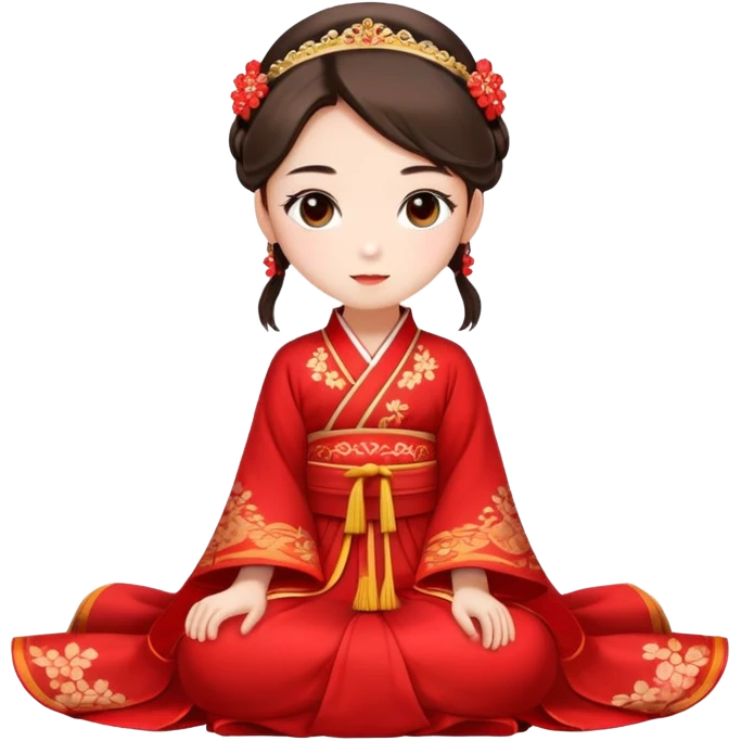 Beautiful girl wearing red Hanfu wedding dress sitting emoji