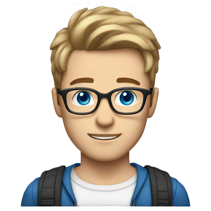 gay men light brown hair with glasses, blue eyes, look cute, skinny and white skin emoji