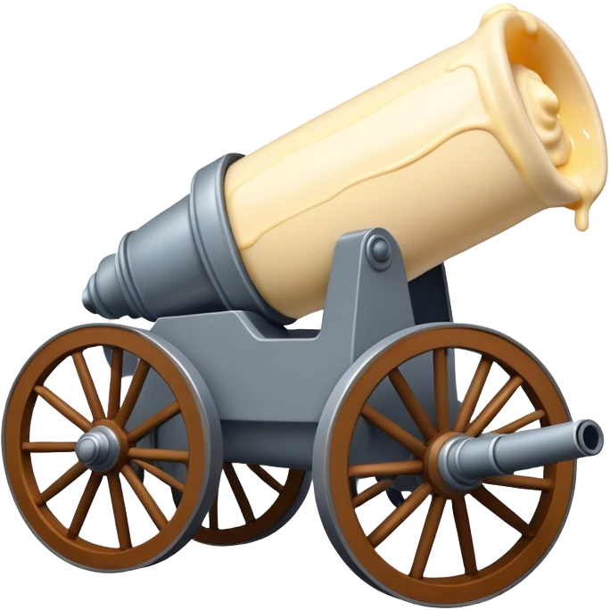 Cannon on wheels that has some mayonnaise dropping out of the front emoji