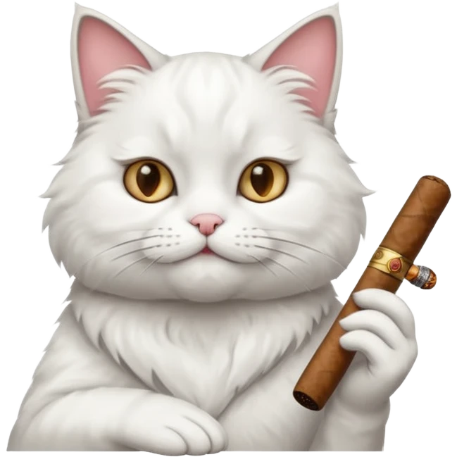 fluffy white cat smoking a cigar emoji