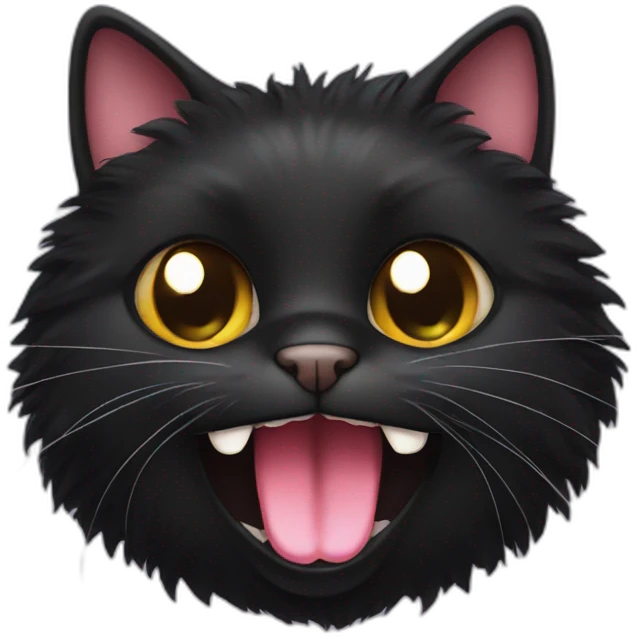 fluffy black cat face with tongue emoji