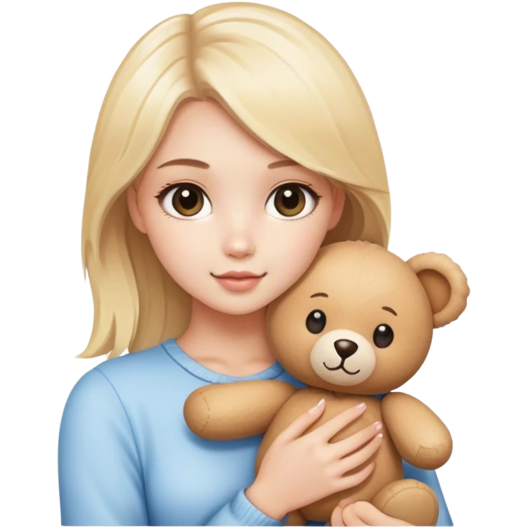 pretty blonde model holding a kawaii teddy bear emoji