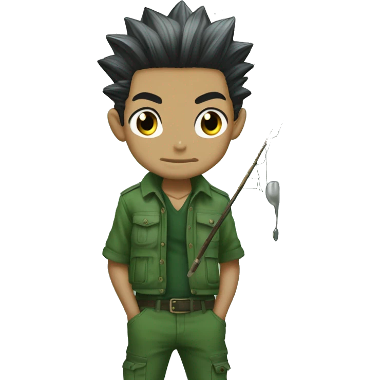 Gon hxh more black than green hair with fishin rod and jajankenn rock emoji
