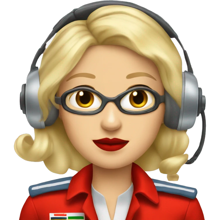 Blonde Russian pilot girl with red lips with airplane pilot headset   emoji