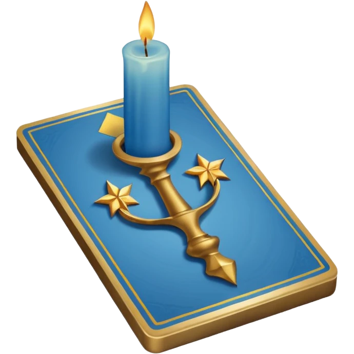 A blue deck of tarot cards and a one candle nearby emoji
