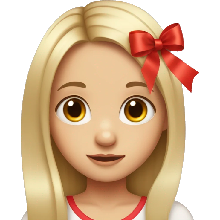 little girl with autism and a red ribbon in her long hair with big eyelashes emoji