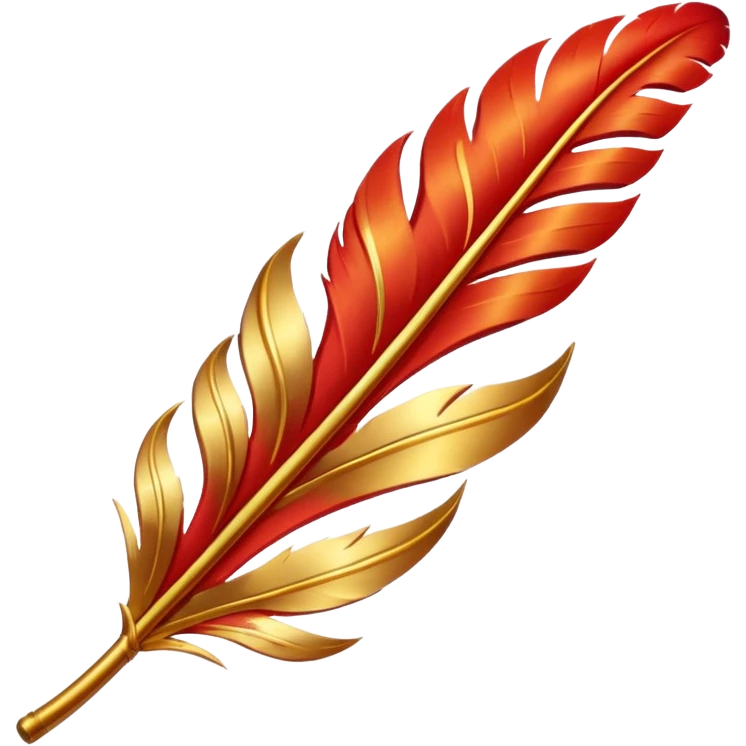 phoenix feather, elegant curve, red and gold emoji